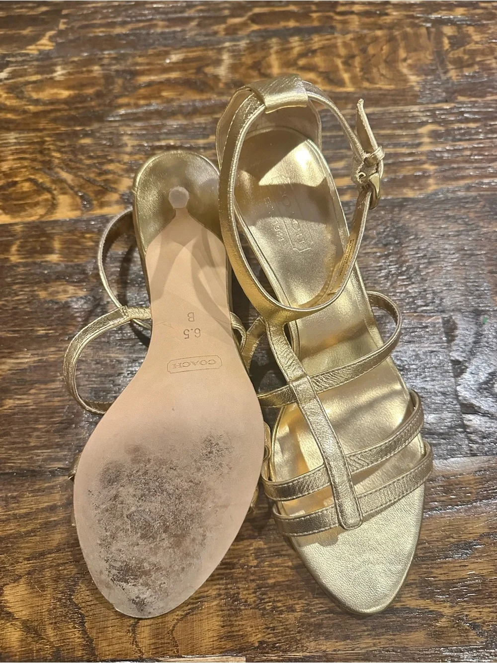Coach Metallic Gold Strappy High Heel Sandals